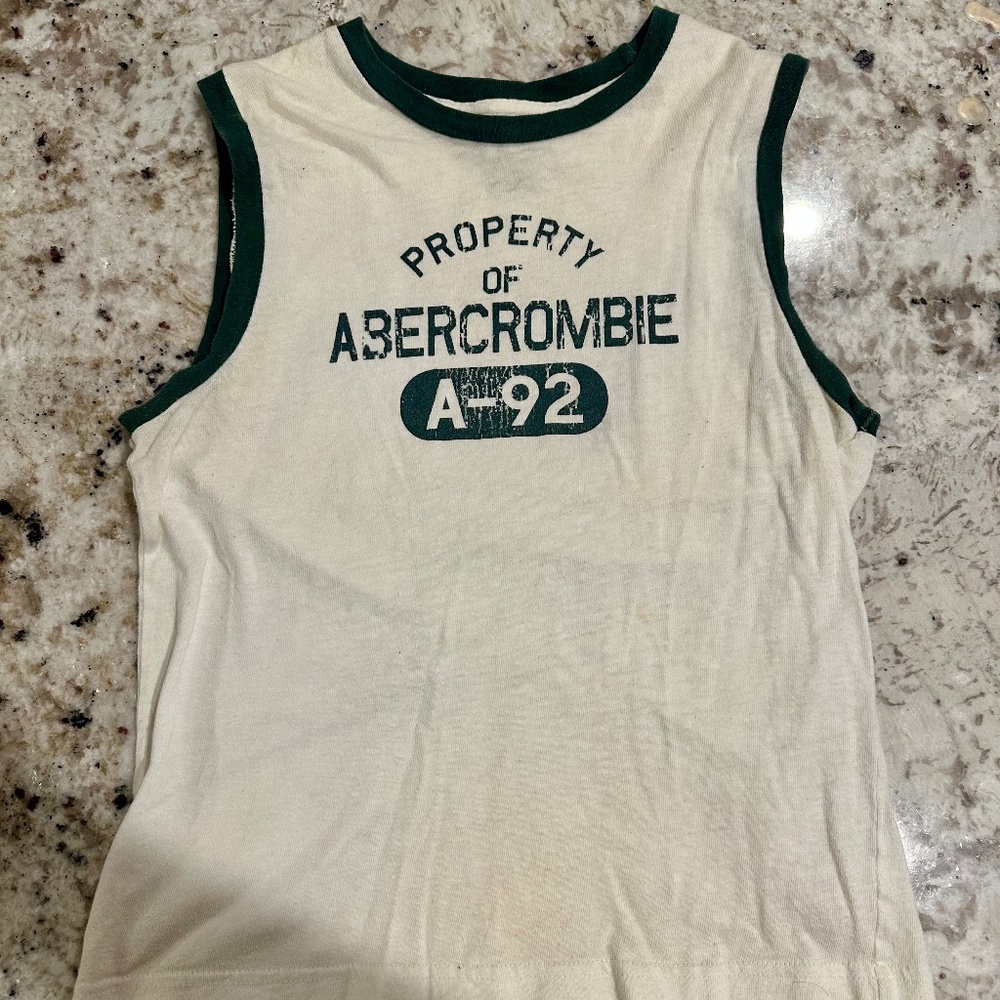 Abercrombie & Fitch Cream Muscle Tee with Dark Green Trim